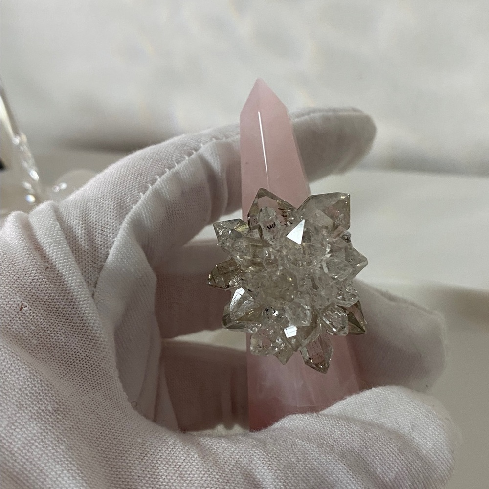 Herkimer Black & White Energy Healer Crystal Cluster Silver Statement Ring - Picture 4 of 5